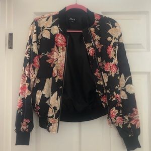 Flower satin bomber jacket